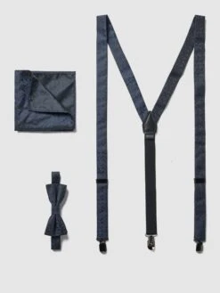 Monti Fliege, Einstecktuch Und Hosenträger Im Set - Dunkelblau