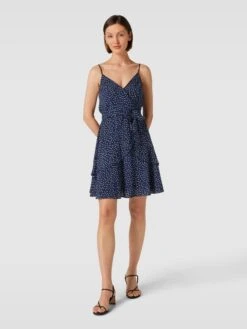 Apricot Minikleid Aus Viskose Mit Spaghettiträgern - Marineblau