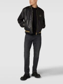 Versace Jeans Couture Lederjacke Mit Zierbesatz Und Effektgarn - Schwarz