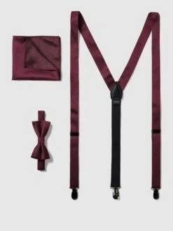 Monti Fliege, Einstecktuch Und Hosenträger Im Set - Rot