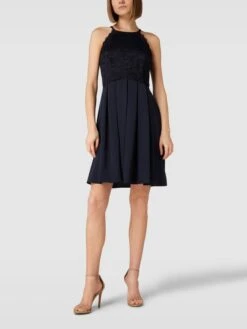 Jake*s Cocktail Knielanges Cocktailkleid Mit Spitzenbesatz - Marineblau Meliert