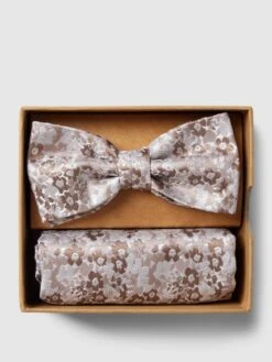 Prince Bowtie Fliege Und Einstecktuch Im Set Mit Allover-Muster - Beige
