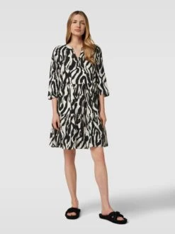 Comma Knielanges Kleid Mit Tunikakragen - Schwarz