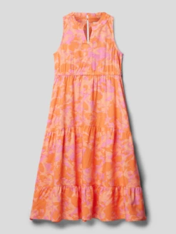 S.Oliver RED LABEL Kleid Aus Viskose Mit Allover-Muster - Orange