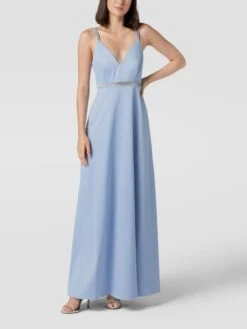 Jake*s Cocktail Abendkleid In Maxilänge Mit Strasssteinbesatz - Hellblau