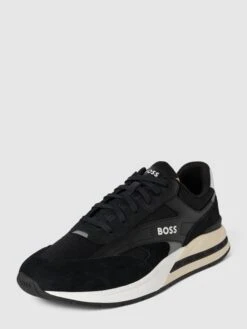 BOSS Sneaker Aus Leder-Mix Mit Label-Details Modell 'Kurt' - Schwarz