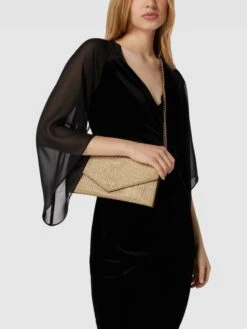 Guess Umhängetasche Mit Label-Applikation Modell 'EVER FLAP CLUTCH' - Gold
