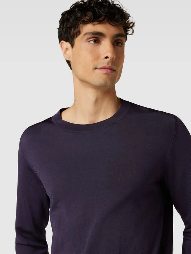 HUGO Longsleeve Mit Geripptem Rundhalsausschnitt Modell 'Cesar' - Purple 5 HUGO Longsleeve Mit Geripptem Rundhalsausschnitt Modell 'Cesar' - Purple – Bild 3
