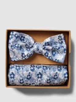 Prince Bowtie Fliege Und Einstecktuch Im Set Mit Allover-Muster - Marineblau