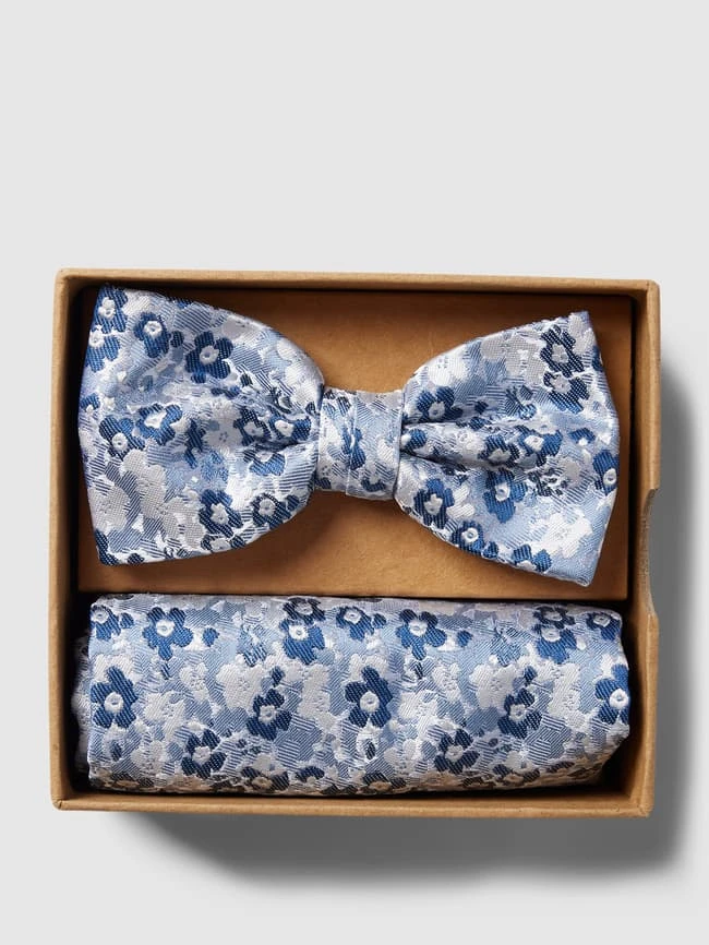 Prince Bowtie Fliege Und Einstecktuch Im Set Mit Allover-Muster - Marineblau 3 Prince Bowtie Fliege Und Einstecktuch Im Set Mit Allover-Muster - Marineblau