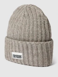 Drykorn Beanie Mit Label-Patch - Taupe Meliert