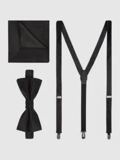Monti Fliege, Einstecktuch Und Hosenträger Im Set - Schwarz