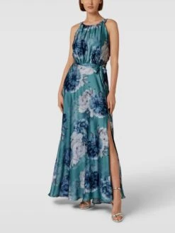 Swing Abendkleid Mit Floralem Allover-Muster - Helltürkis