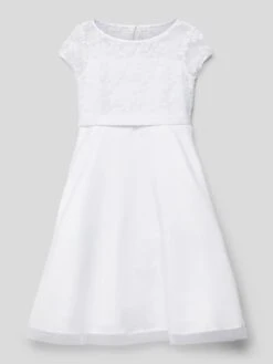 Weise Kommunionskleid Mit Spitzenbesatz - Weiß