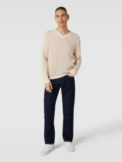 Marc O'Polo Strickpullover Aus Bio-Baumwoll-Mix Mit Leinen-Anteil - Offwhite