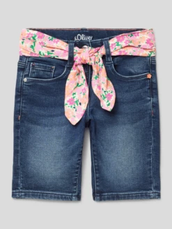 S.Oliver RED LABEL Slim Fit Jeansshorts Mit Motiv-Details - Blau