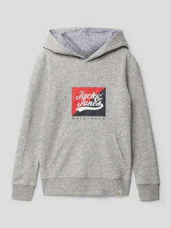 Jack & Jones Hoodie Mit Label-Print - Mittelgrau Meliert