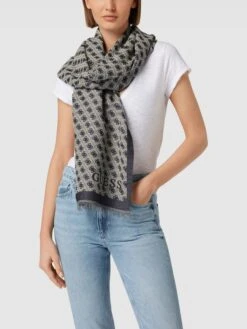 Guess Schal Mit Label-Print Modell 'KATEY' - Marineblau