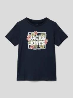 Jack & Jones T-Shirt Aus Baumwolle Mit Label-Print Modell 'BECS' - Marineblau