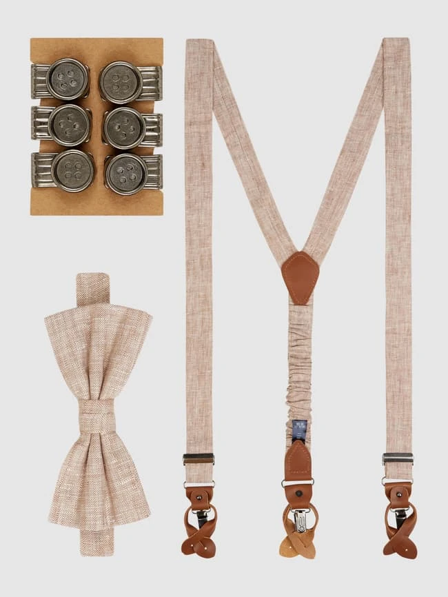 Prince Bowtie Fliege Mit Hosenträgern Im Set - Beige 3 Prince Bowtie Fliege Mit Hosenträgern Im Set - Beige