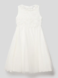 Weise Kommunionskleid Mit Spitzenbesatz - Ecru