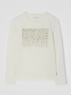 Guess Longsleeve Mit Strassstein-Logo - Offwhite