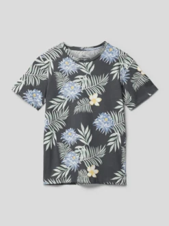 Jack & Jones T-Shirt Mit Floralem Muster - Anthrazit