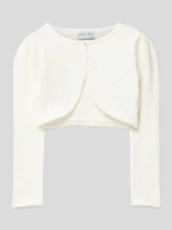 Happy Girls Cropped Strickjacke Mit Zierperlenbesatz - Weiß