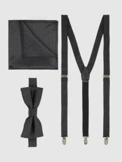Monti Fliege, Einstecktuch Und Hosenträger Im Set - Schwarz