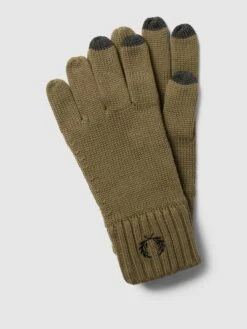 Fred Perry Touchscreen-Handschuhe Mit Label-Stitching Modell 'Laurel Wreath' - Olivgrün