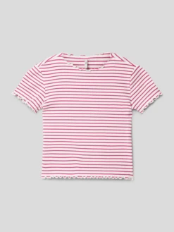Only T-Shirt Mit Wellensaum Modell 'GILA LIFE' - Fuchsia