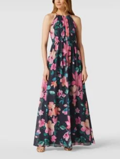 Jake*s Cocktail Abendkleid In Maxilänge Mit Floralem Allover-Muster - Marineblau Meliert