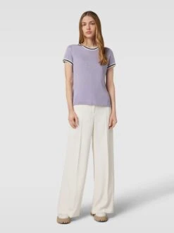 Jake*s Collection Strickshirt Mit Abschlüssen Mit Kontraststreifen - Lila