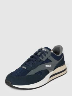 BOSS Sneaker Aus Leder-Mix Mit Label-Details Modell 'Kurt' - Marineblau