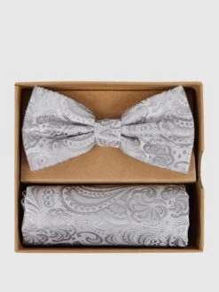 Prince Bowtie Fliege Und Einstecktuch Im Set Mit Allover-Muster - Silber