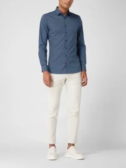 OLYMP No. Six Super Slim Business-Hemd Mit Allover-Muster - Marineblau