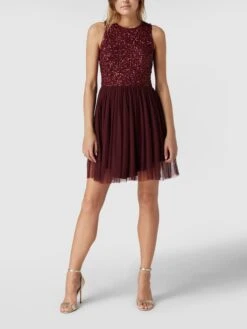 LACE & BEADS Cocktailkleid In Minilänge Mit Paillettenbesatz - Bordeaux Rot