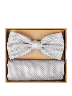 Prince Bowtie Fliege Und Einstecktuch Im Set Mit Webmuster - Silber