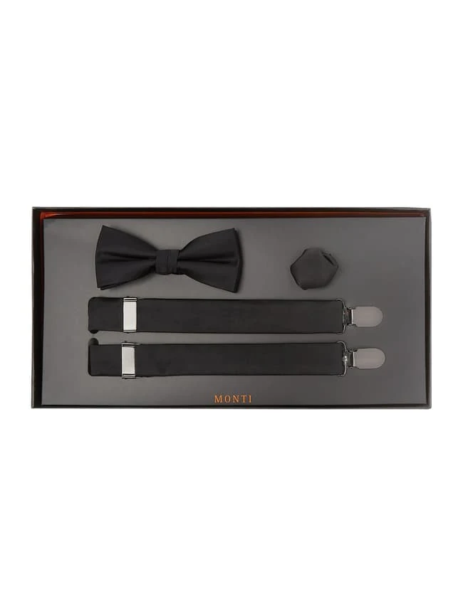Monti Fliege, Einstecktuch Und Hosenträger Im Set - Schwarz 7 Monti Fliege, Einstecktuch Und Hosenträger Im Set - Schwarz – Bild 5