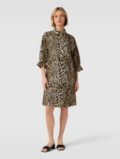 Christian Berg Woman Knielanges Hemdblusenkleid Mit Animal-Print - Offwhite