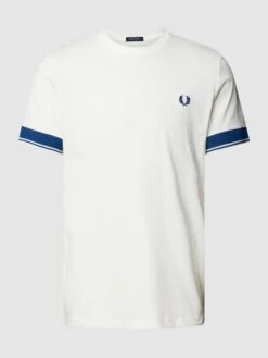 Fred Perry T-Shirt Mit Logo-Stitching Modell 'Contrast Cuff' - Weiß -Guesi Bekleidung Geschaft a9958jij9l9kigi860rjcj2b8p934j2m9t0jciae9kokmhi9aco32l2h7123gii66554kdi46l7k4ipg64o3copn6krjeohp65i30phkc4qm8o9mc5gj0p1mclj34e1jckpm2c0