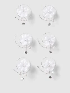 Weise Haarschmuck Mit Perlen Im 6er-Pack - Weiß