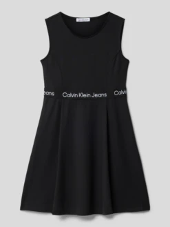 Calvin Klein Jeans Knielanges Kleid Mit Logo-Streifen - Schwarz