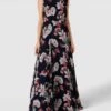 Christian Berg Cocktail Abendkleid Mit Floralem Allover-Muster - Marineblau Meliert