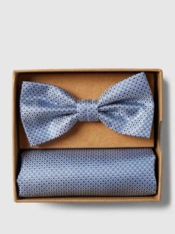 Prince Bowtie Fliege Und Einstecktuch Im Set Mit Webmuster - Marineblau